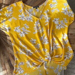 West Kei Bright Yellow Floral Blouse with simple front tie detail